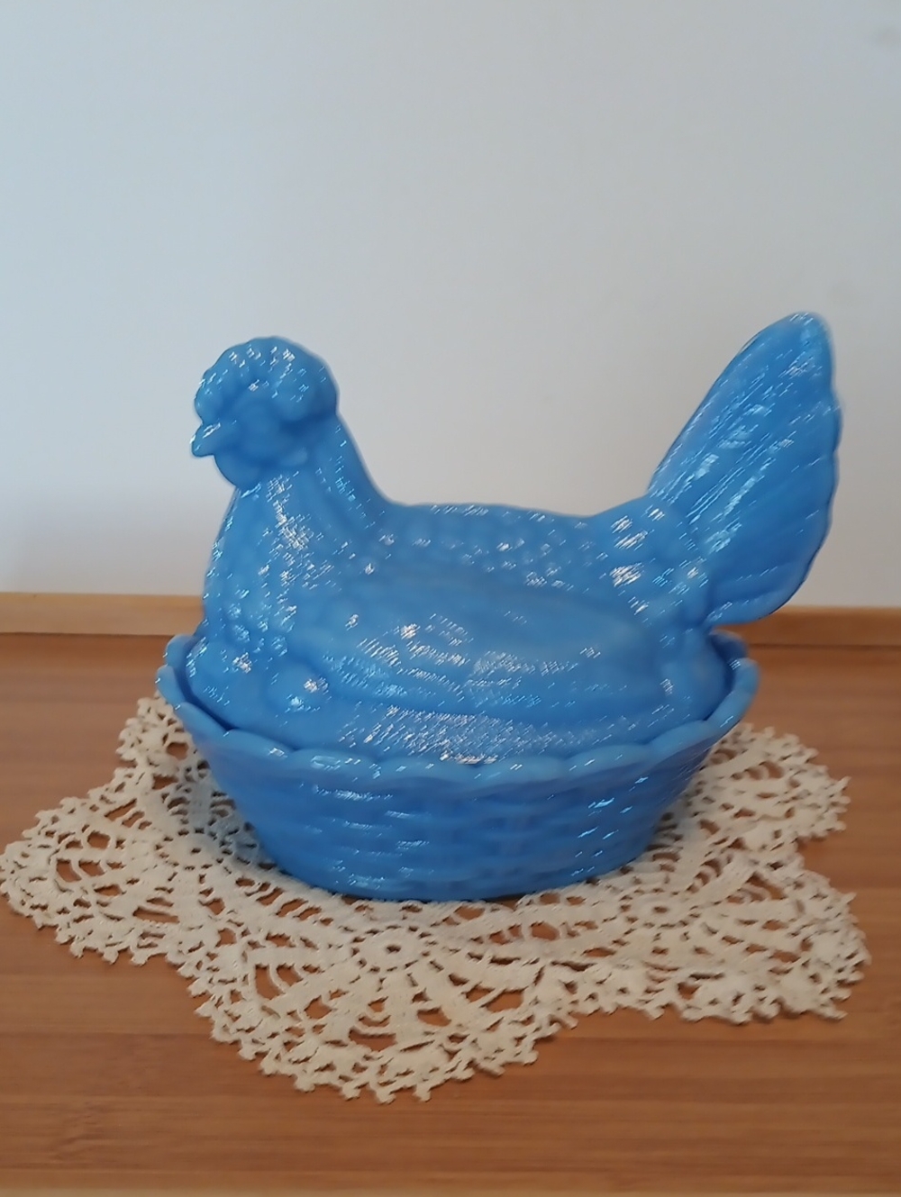 Vintage Inspired Periwinkle Blue Hen On Nest